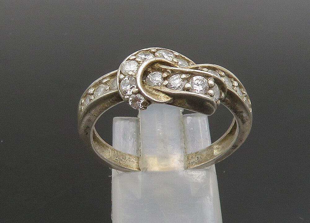 925 Sterling Silver   Vintage Cubic Zirconia Ribbon Band Ring Sz 10  RG23342