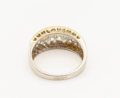 925 Sterling Silver  Vintage Love Heart Cutout Diamond Band Ring Sz 7  RG26937
