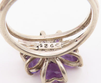 925 Sterling Silver Vintage Ring Amethyst Lucky Four Leaf Clover  Sz 7  RG34824