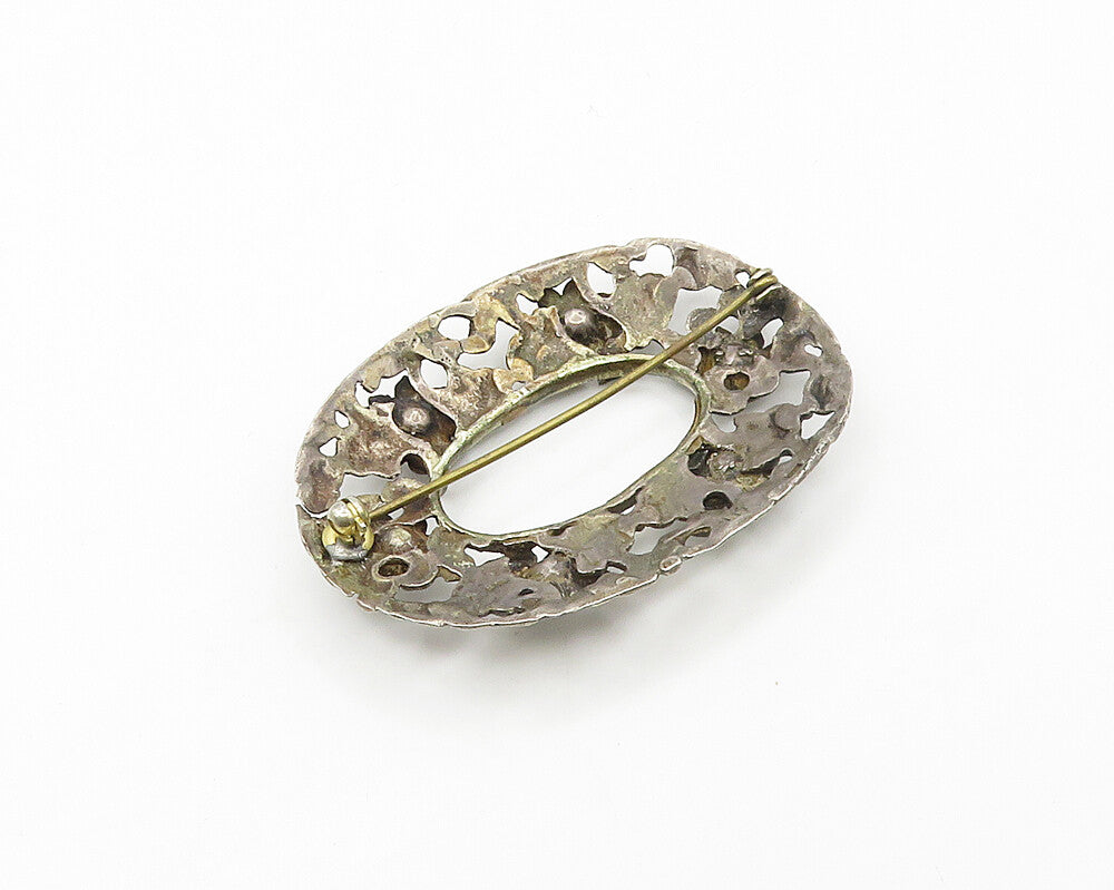 925 Sterling Silver Vintage Antique Oxidized Floral Wreath Brooch Pin BP6773