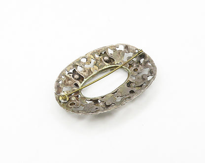 925 Sterling Silver Vintage Antique Oxidized Floral Wreath Brooch Pin BP6773