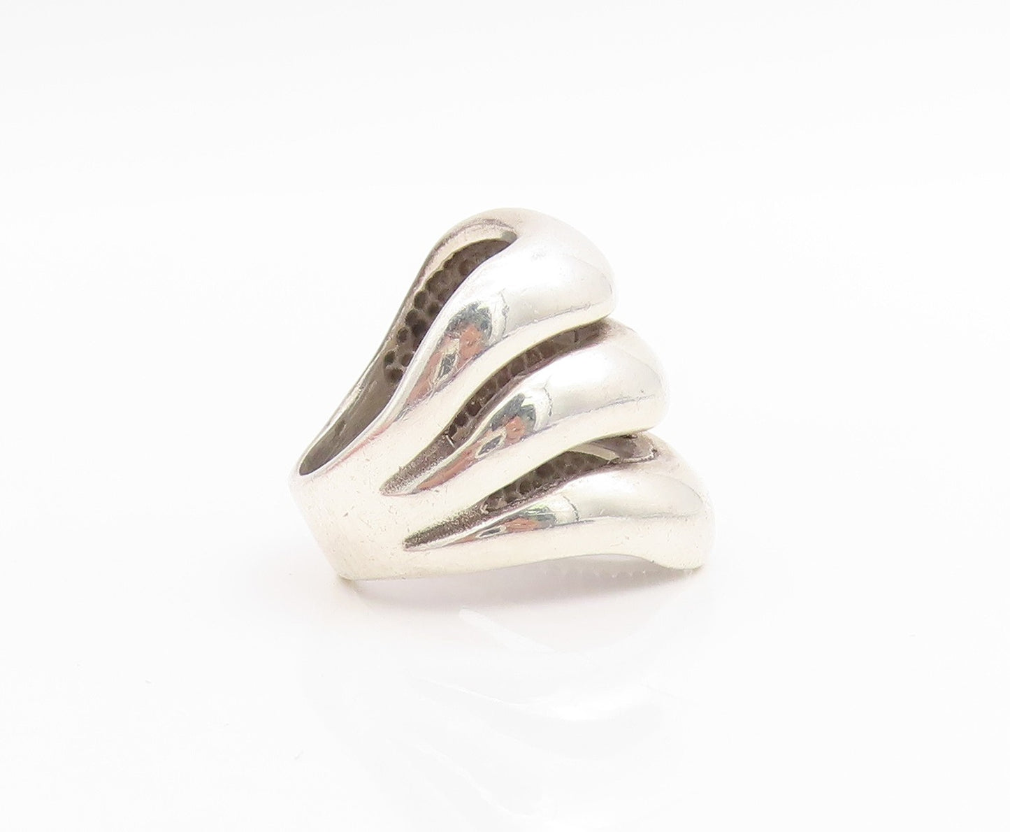 925 Sterling Silver Vintage Ring Three Layered Solid Wave Band  Sz 7.5  RG33903