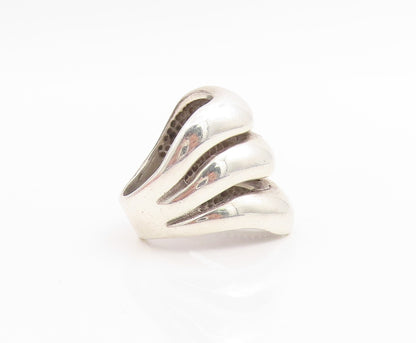 925 Sterling Silver Vintage Ring Three Layered Solid Wave Band  Sz 7.5  RG33903