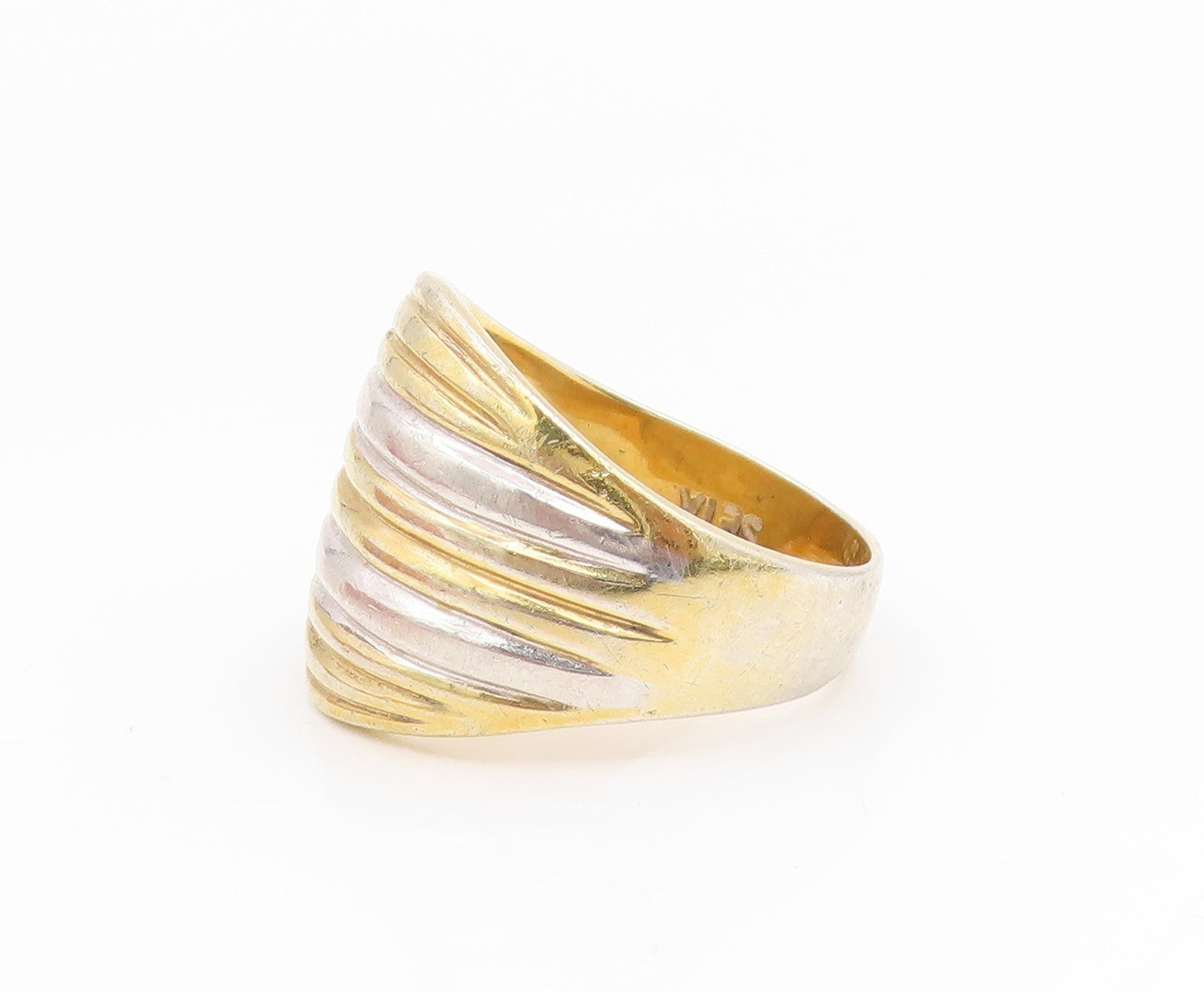 925 Sterling Silver Vintage Ring Gold Plated SETA Fluted Dome  Sz 9.5  RG35171