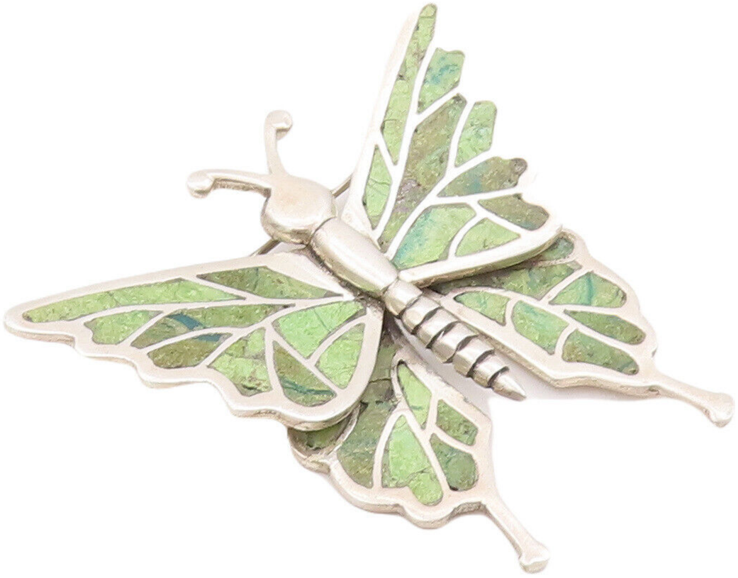 925 Sterling Silver Vintage Brooch Pin Designer Turquoise Butterfly  BP10928