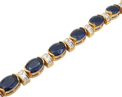 925 Silver  Cubic Zirconia & Blue Topaz Gold Plated Chain Bracelet  BT6843