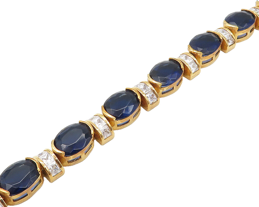 925 Silver  Cubic Zirconia & Blue Topaz Gold Plated Chain Bracelet  BT6843