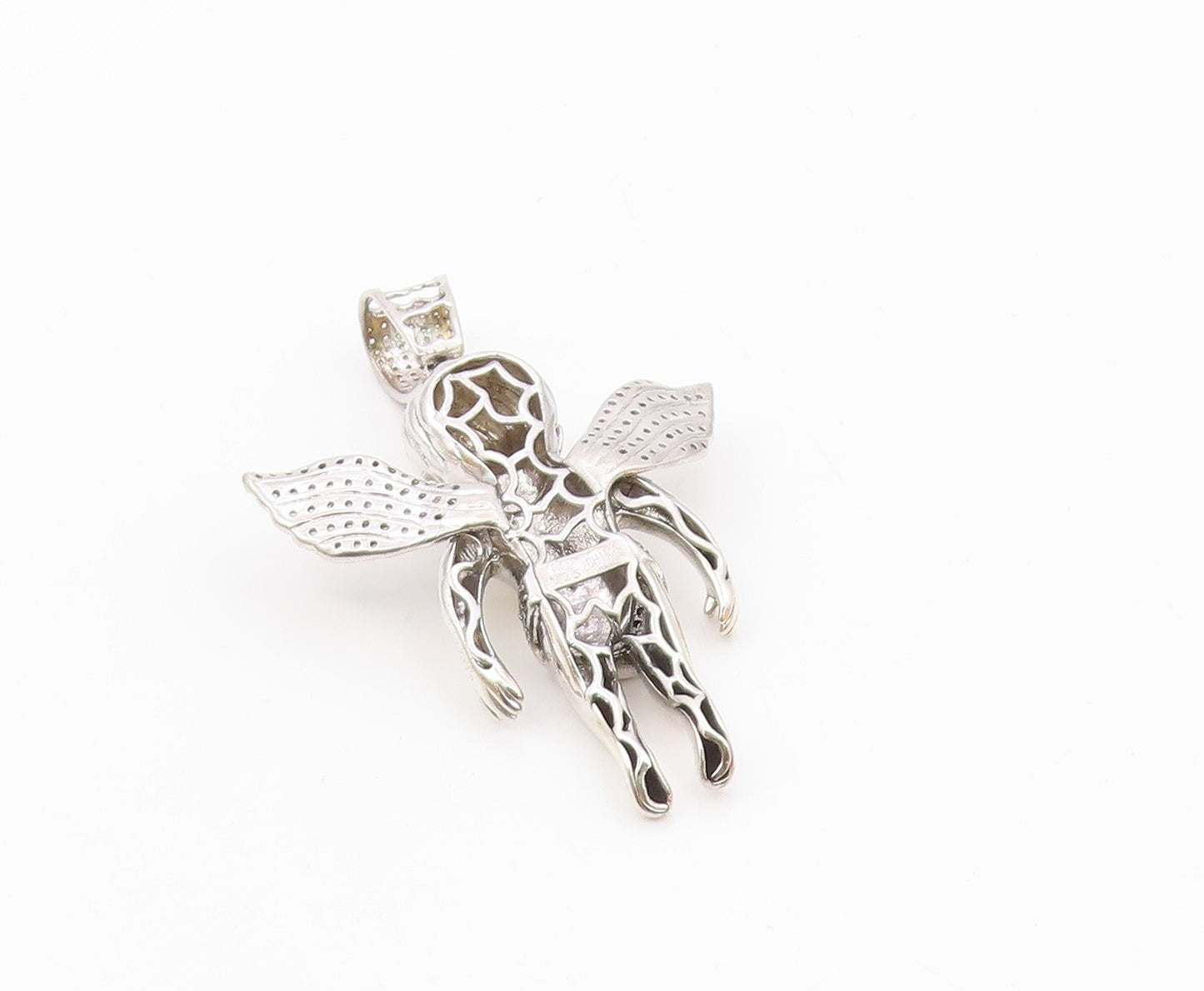 925 Sterling Silver  Vintage Shiny Cubic Zirconia Baby Angel Pendant  PT9545