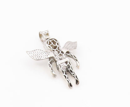 925 Sterling Silver  Vintage Shiny Cubic Zirconia Baby Angel Pendant  PT9545