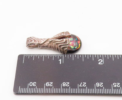 925 Silver  Vintage Wavy Ribbed Bail With Fancy Art Glass Pendant  PT21296