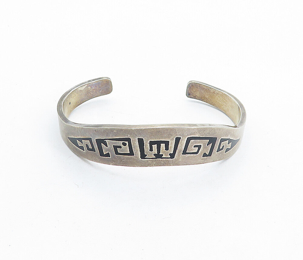 MEXICO 925 Sterling Silver  Vintage Enamel Patterned Cuff Bracelet  BT2013