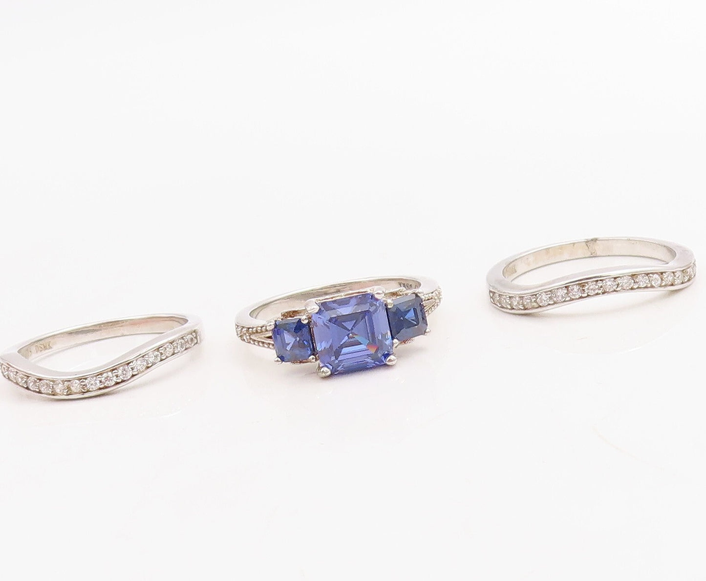 925 Sterling Silver Vintage Ring Stackable Sapphire & CZ Inlay  Sz 7  RG30988