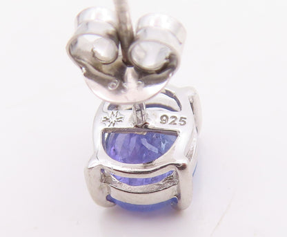 925 Sterling Silver Vintage Earrings Minimalist Oval Cut Tanzanite Stud  EG14273