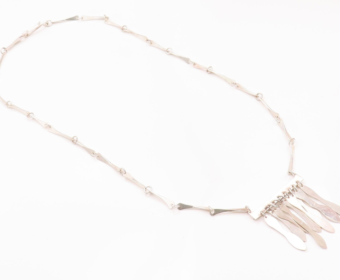 925 Sterling Silver Vintage Necklace Solid Trible Chips Link & Dangles  NE4274