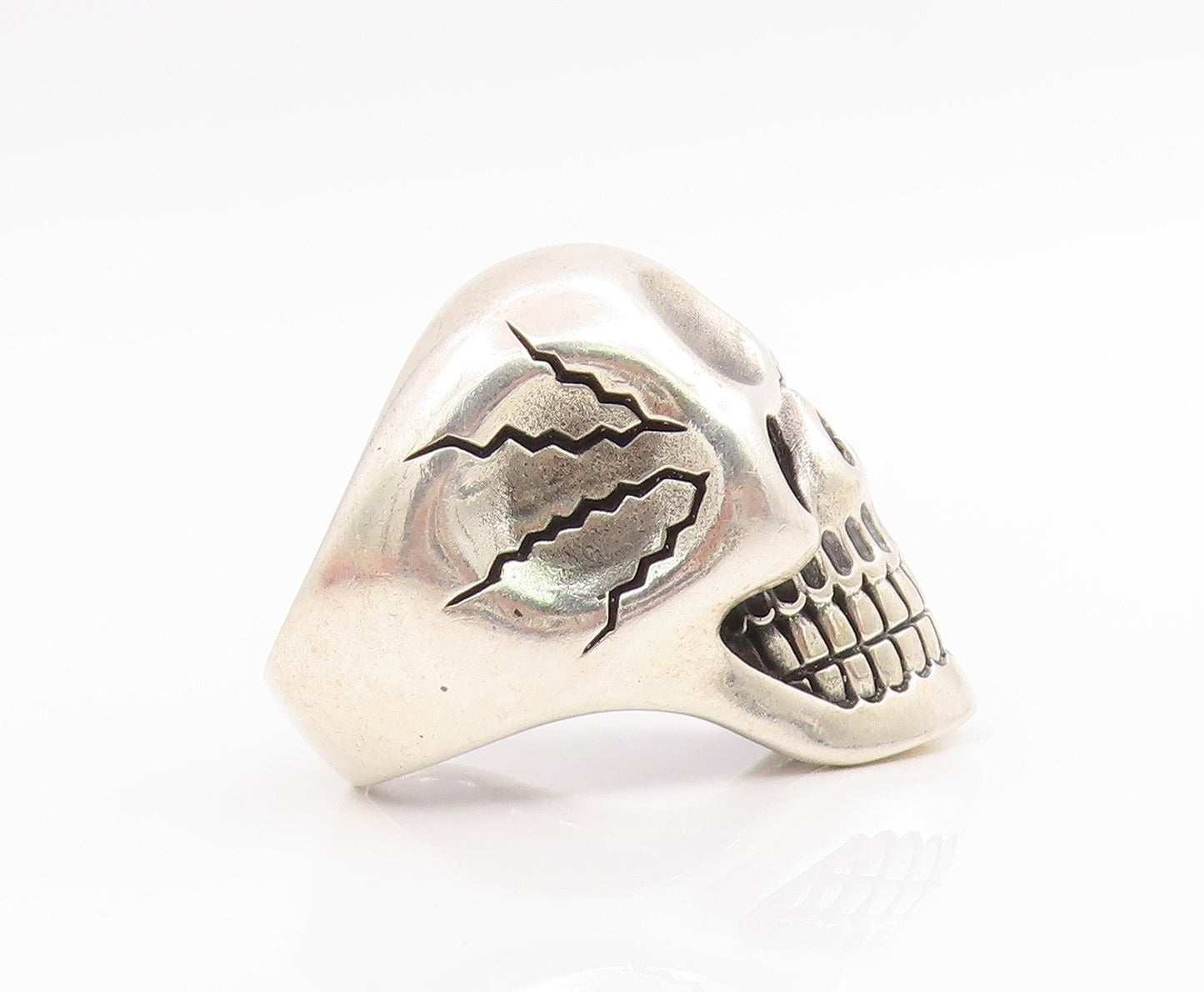 925 Sterling Silver Vintage Ring Carved Large Gothic Skull Band  Sz 8.5  RG35898