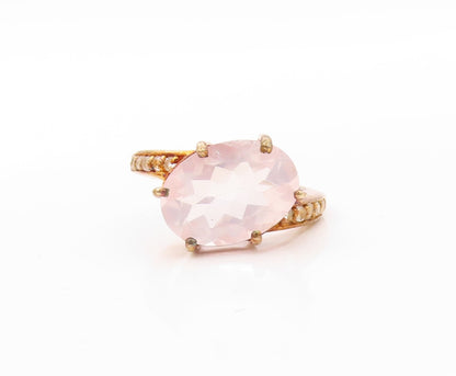 925 Sterling Silver Vintage Ring Gold Plated Oval Cut Gemstone CZ Sz 6.5 RG30682