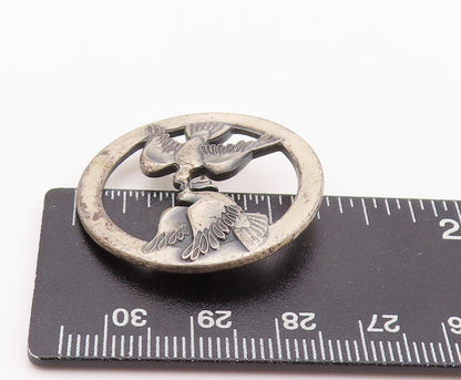 925 Sterling Silver Vintage Brooch Dark Tone Love Birds Sharing Food  BP11586