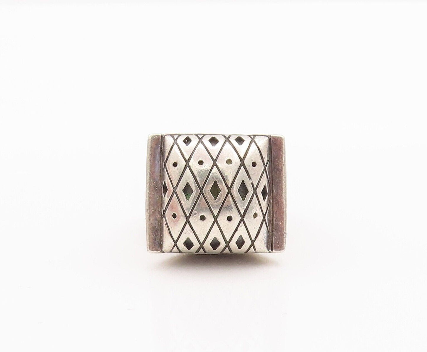 925 Sterling Silver Vintage Ring Designer Puffed Dented Etched  Sz 7  RG28442
