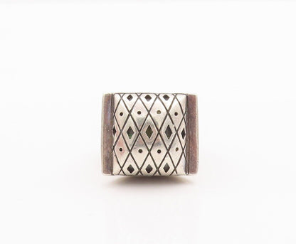 925 Sterling Silver Vintage Ring Designer Puffed Dented Etched  Sz 7  RG28442