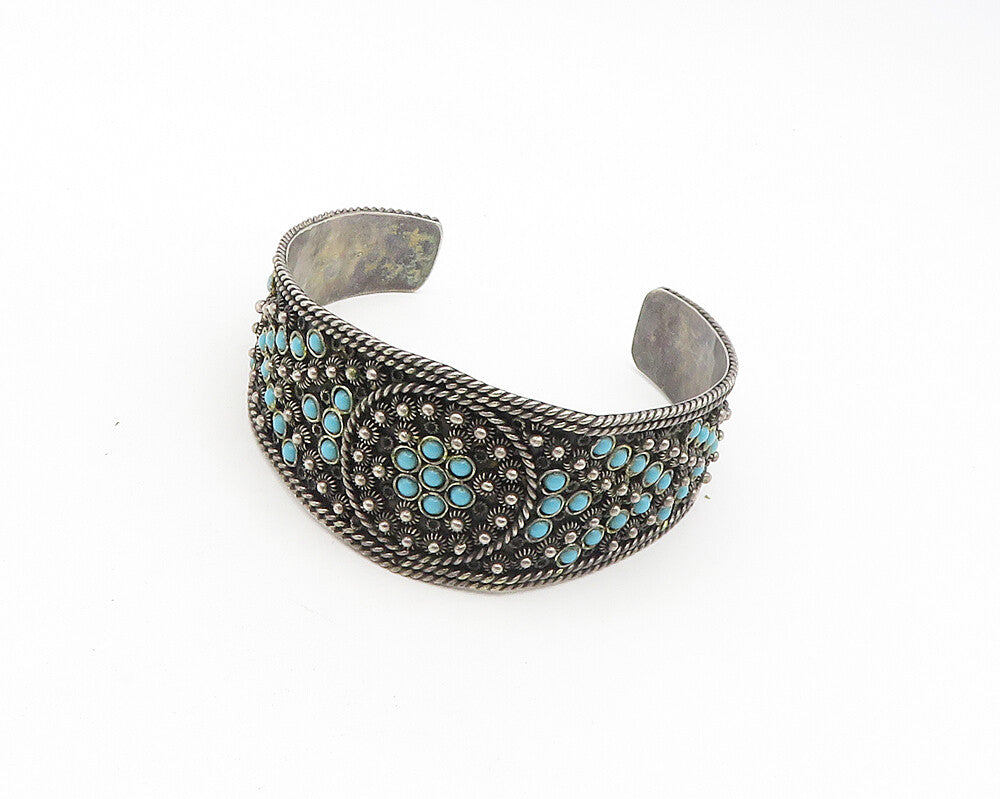 925 Sterling Silver  Vintage Antique Turquoise Ornate Cuff Bracelet  BT7500