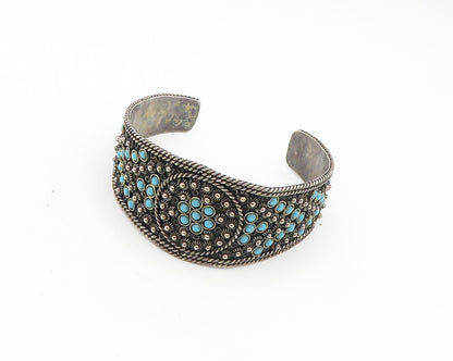 925 Sterling Silver  Vintage Antique Turquoise Ornate Cuff Bracelet  BT7500
