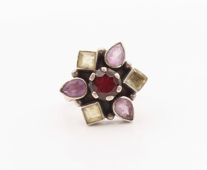925 Sterling Silver Vintage Ring Multi Gemstone Floral Petal Band  Sz 7  RG36373