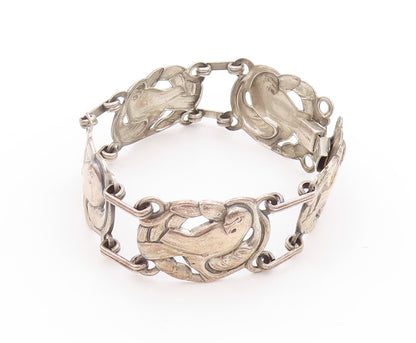 925 Sterling Silver Vintage Bracelet Antique Floral Cutout Parrot  BT11266