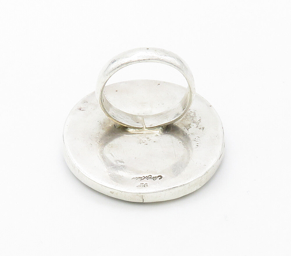 SANDY BAKER 925 Silver  Vintage Mother Of Pearl Cocktail Ring Sz 9  RG16414