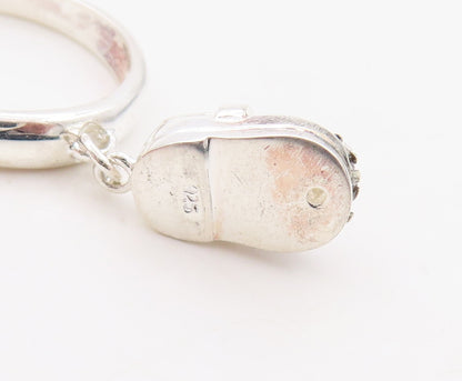 925 Sterling Silver Vintage Ring CZ Inlay Dangling Shoe Charm  Sz 7  RG31117