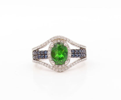 925 Sterling Silver Vintage Ring Cutout 2 Tone Topaz & Sapphire  Sz 7  RG30698