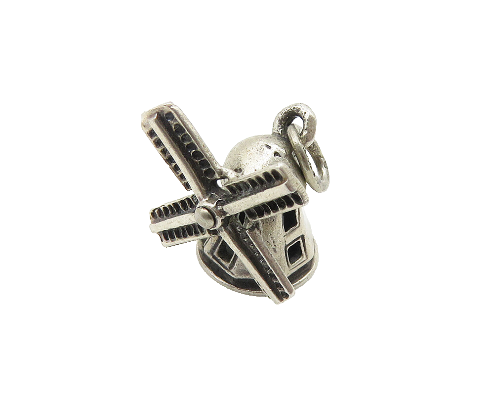 BEAU 925 Sterling Silver  Vintage Windmill Motif Drop Pendant  PT8336