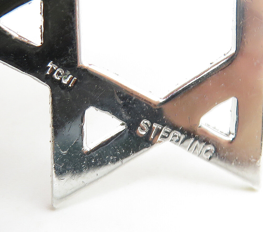925 Sterling Silver  Vintage Shiny Open Star Of David Drop Pendant  PT13389