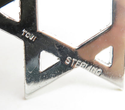 925 Sterling Silver  Vintage Shiny Open Star Of David Drop Pendant  PT13389