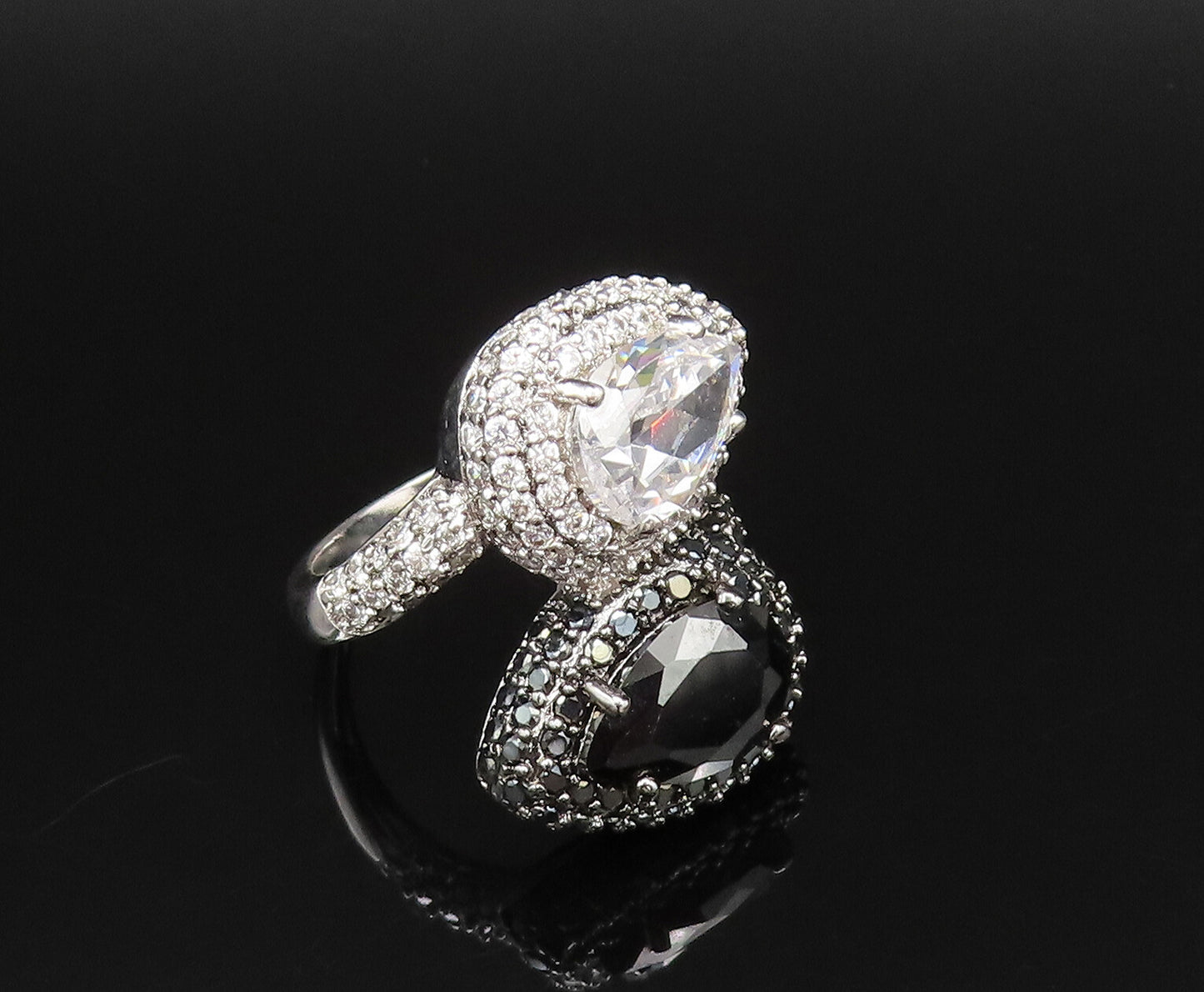 925 Silver  Vintage Sparkly Cubic Zirconia & Spinel Bypass Ring Sz 7  RG25794