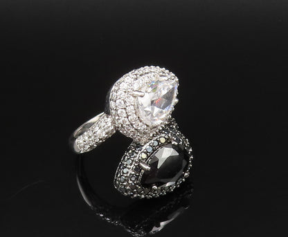 925 Silver  Vintage Sparkly Cubic Zirconia & Spinel Bypass Ring Sz 7  RG25794