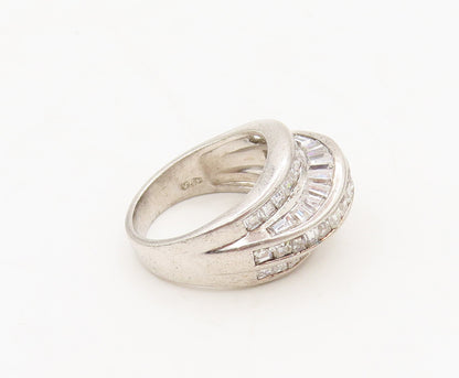 925 Sterling Silver  Vintage Designer 3D Swirly Inlay CZ Ring Sz 7  RG27432