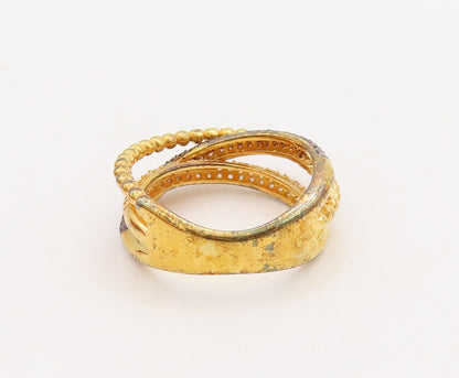 925 Sterling Silver Vintage Ring Gold Plated CZ Inlay Cutout Bands Sz 7  RG29876
