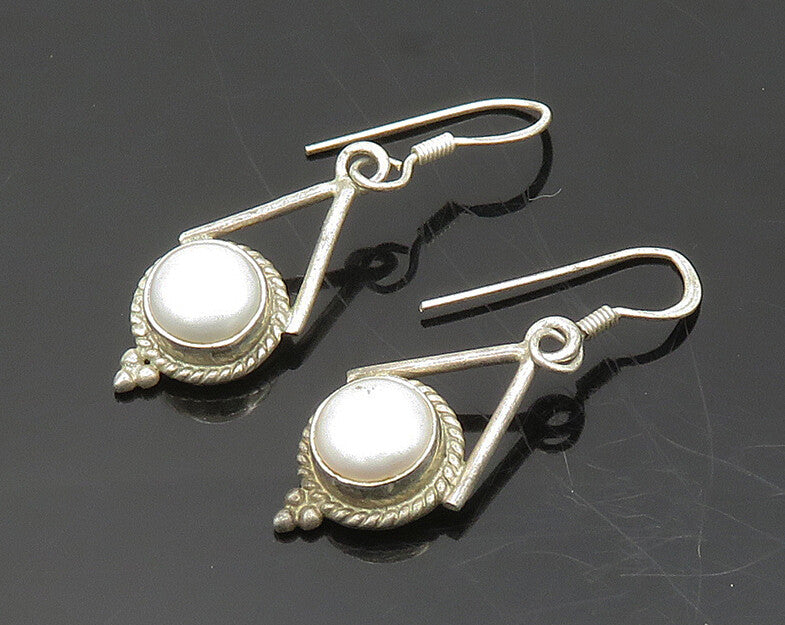 925 Sterling Silver  Vintage Freshwater Pearl Twist Dangle Earrings  EG9672
