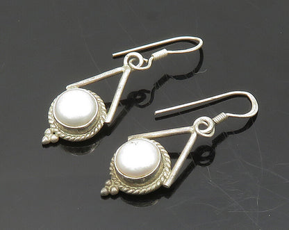 925 Sterling Silver  Vintage Freshwater Pearl Twist Dangle Earrings  EG9672