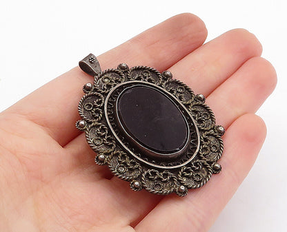 ISRAEL 925 Sterling Silver  Vintage Black Onyx Swirl Twist Brooch Pin  BP1413