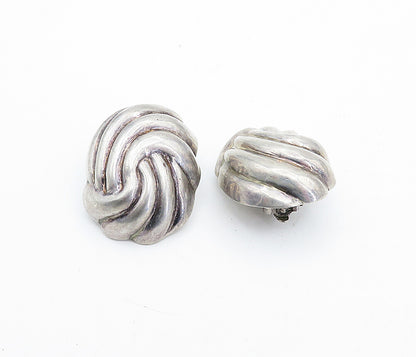 925 Sterling Silver  Vintage Modernist Fluted Hollow Swirl Earrings  EG2287