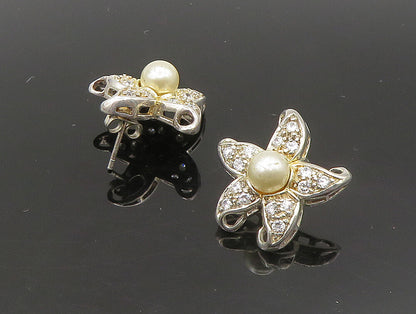 925 Silver  Vintage Cultured Pearl & Topaz Starfish Drop Earrings  EG11499