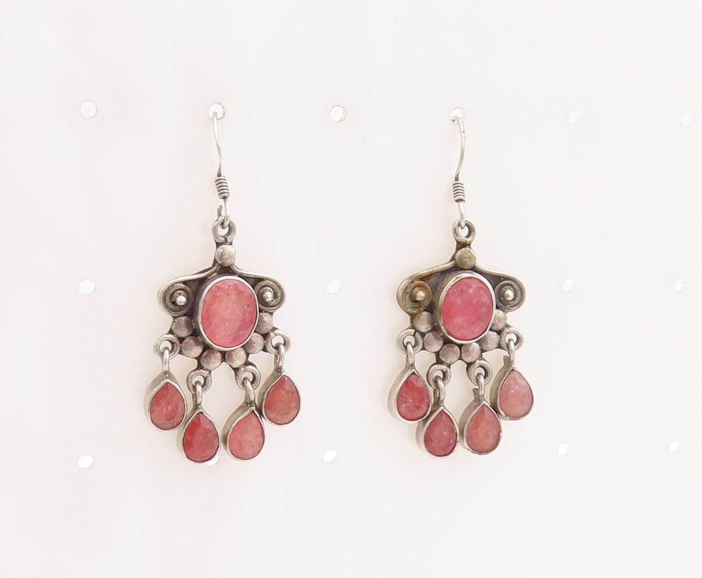 925 Sterling Silver Vintage Earrings Dark Tone Floral Carved Gemstone  EG13297