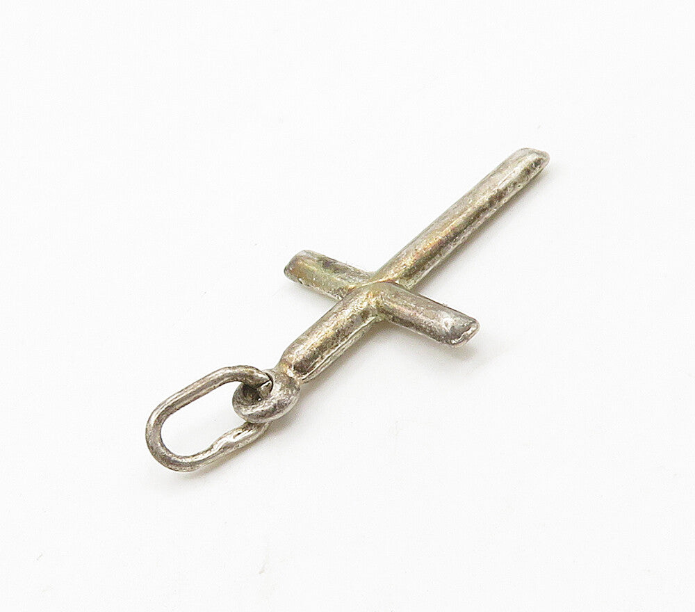 925 Sterling Silver  Vintage Minimalist Religious Cross Drop Pendant  PT12275