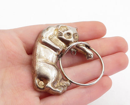 MEXICO 925 Sterling Silver  Vintage Shiny Playful Cat Motif Brooch Pin  BP1956