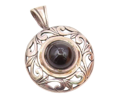 JEZLAINE 925 Sterling Silver  Vintage Black Onyx Swirl Border Pendant  PT16447