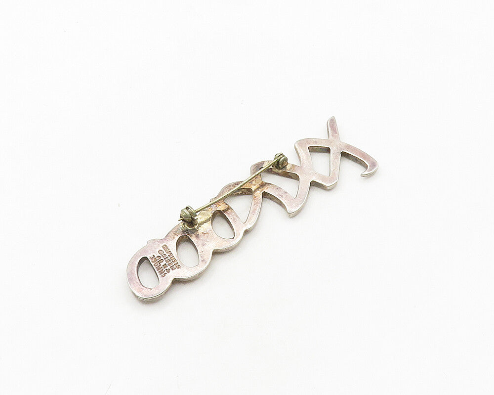 MEXICO 925 Sterling Silver  Vintage Shiny XO Hugs & Kisses Brooch Pin  BP7272