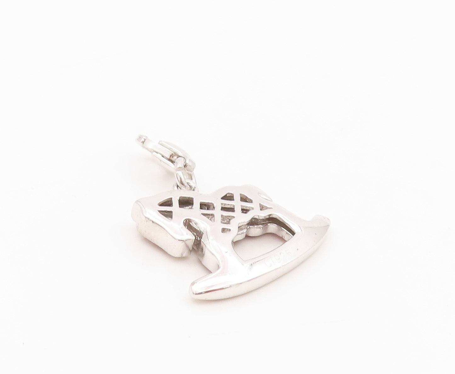 925 Sterling Silver Vintage Pendant Topaz Enameled Rocking Horse Chair  PT24270