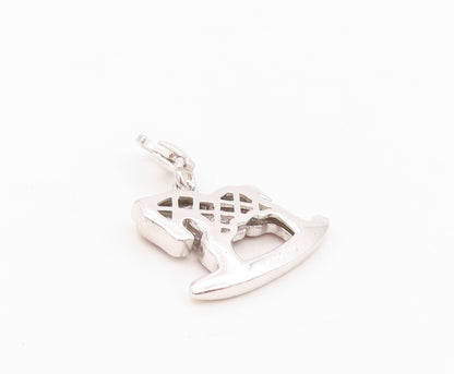 925 Sterling Silver Vintage Pendant Topaz Enameled Rocking Horse Chair  PT24270
