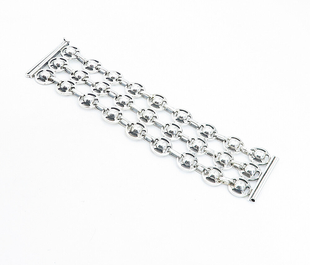925 Sterling Silver Shiny Round Dome Link Multi Strand Chain Bracelet BT2380